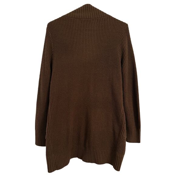 Zesica‎ Women's M Boho Longline Open Round Hem Waffle Knit Brown Sweater Staple - Picture 2 of 9